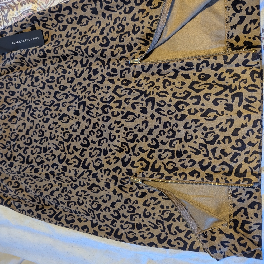 Brand New Chico Black Label Faux Suede Leopard Skirt